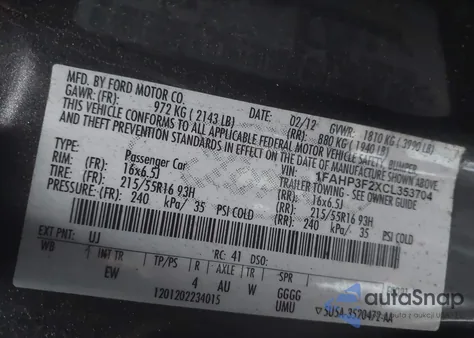 2012 Ford Focus Se из США, поврежденный, VIN 1FAHP3F2XCL353704